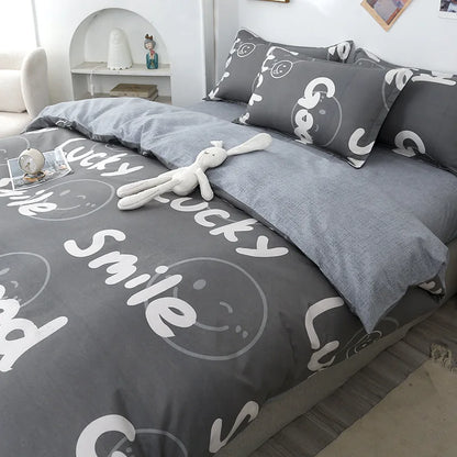 Decorbites™ Geometrisches Blumenmuster-Bettwäsche-Set mit Steppdecke, Bettbezug, Laken und Kissen