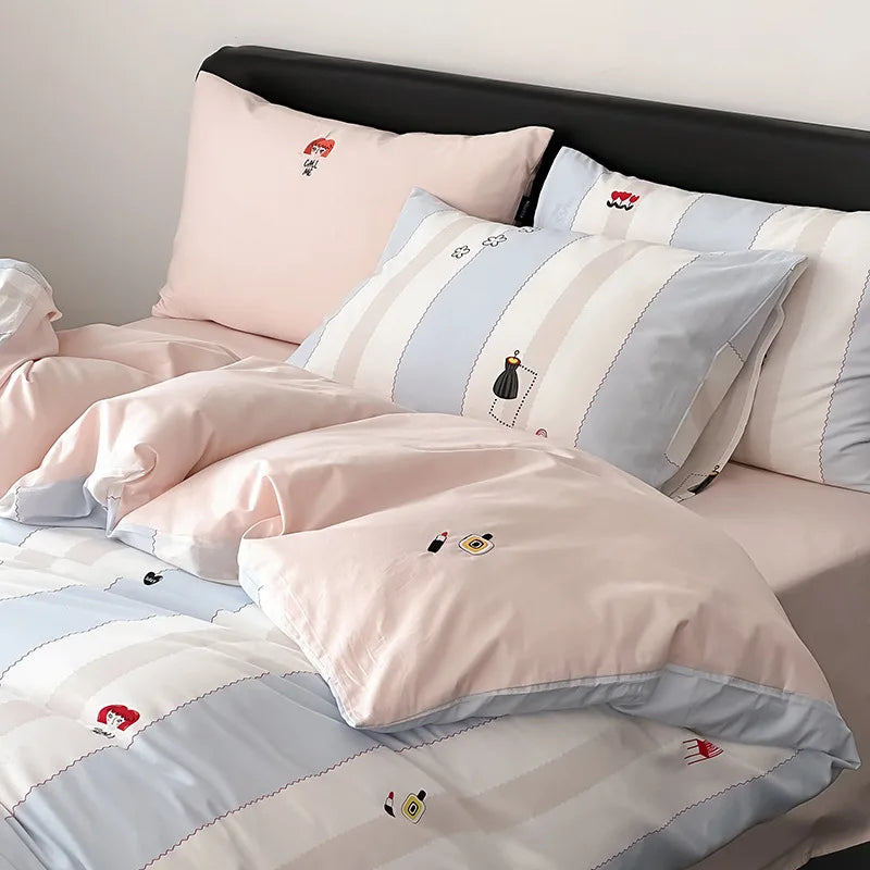 Decorbites™ Bestickte Baumwoll-Bettwäsche-Set, Bettwäsche-Set für Kingsize-Bett mit weichem Bettlaken