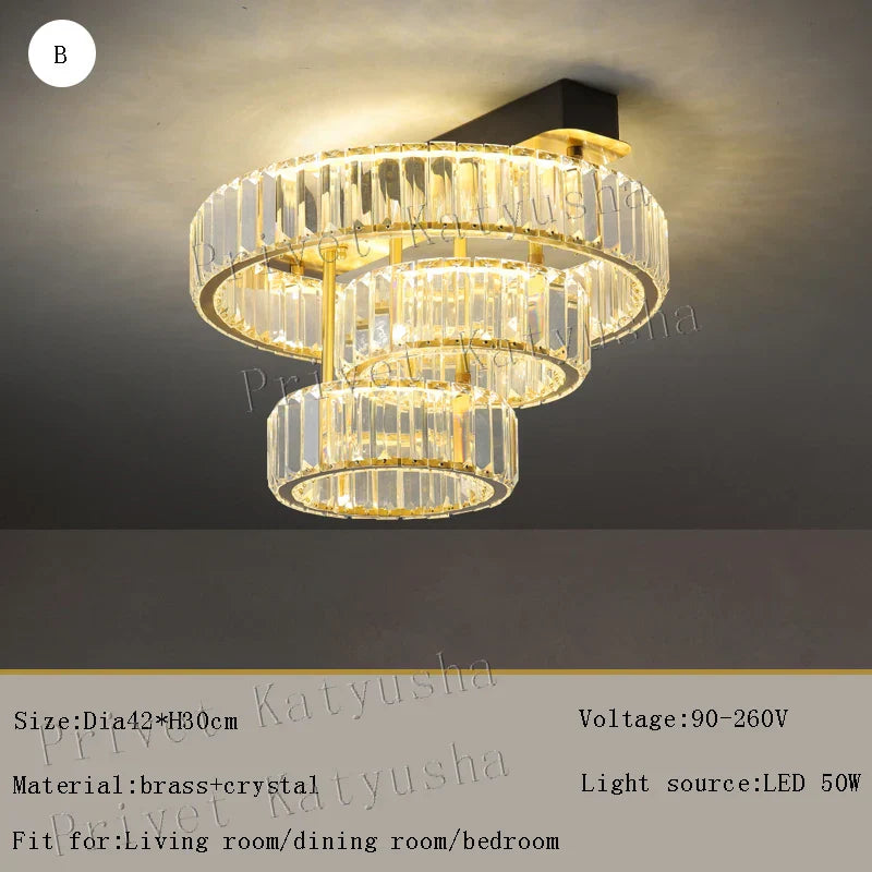Gold Crystal Copper Ceiling Lamp