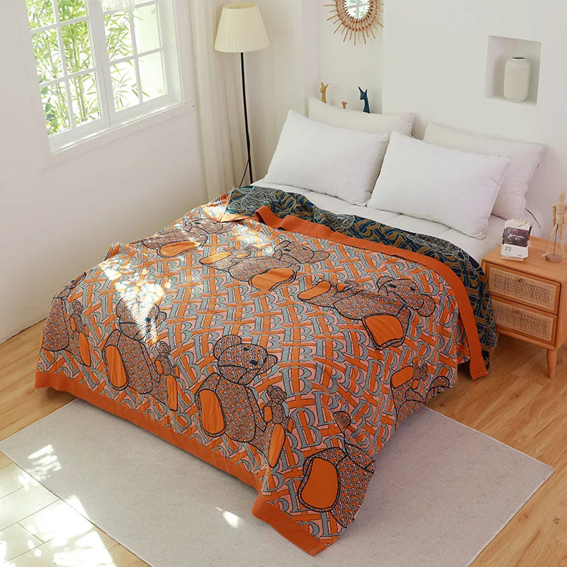 DecorBites™ Cotton Gauze Towel Blanket - Double Sided Yarn-Dyed Jacquard for Adult and Children