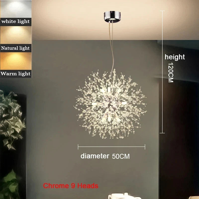 Modern Dandelion Starburst Pendant Light In Chrome