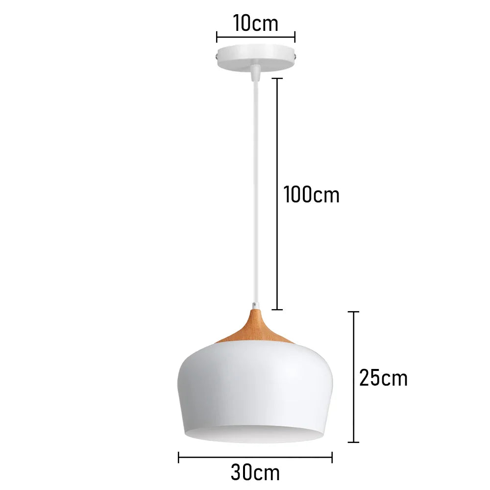 Nordic White Iron Pendant Light With Wood Accent