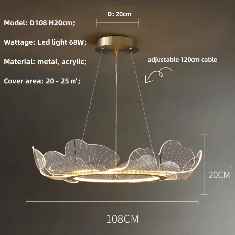 Decorbites™ Ginkgo-Acrylic-LED-Pendantleuchter, Gold-Metall, dimmbar, modernes Minimalismus