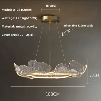 Decorbites™ Ginkgo-Acrylic-LED-Pendantleuchter, Gold-Metall, dimmbar, modernes Minimalismus