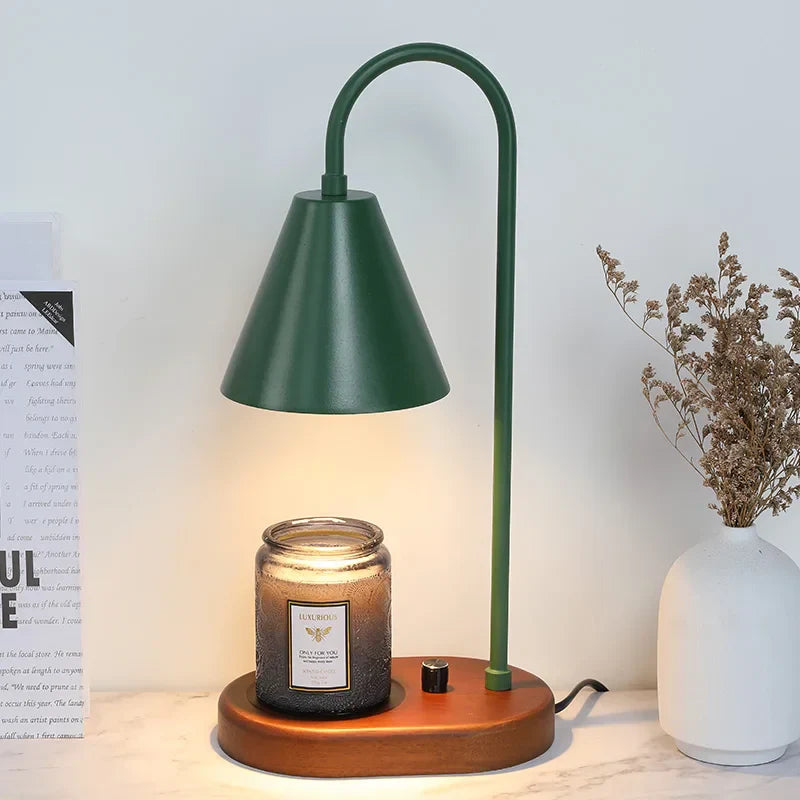 DecorBites™ Electric Candle Lamp Warmer: Romantic Wooden Base Aromatherapy Light for Bedside Decor
