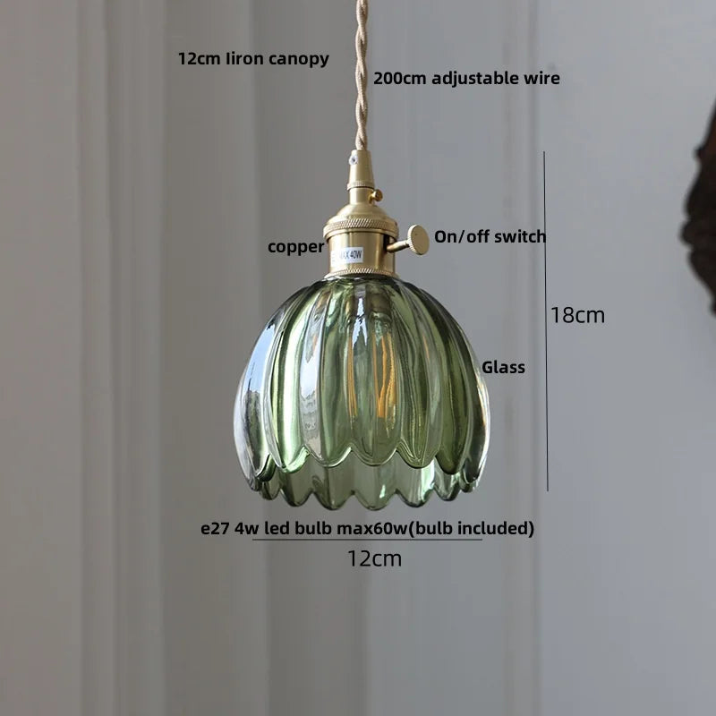 DecorBites™ Green LED Pendant Light Fixture Glass Japan Style Hang Lamp
