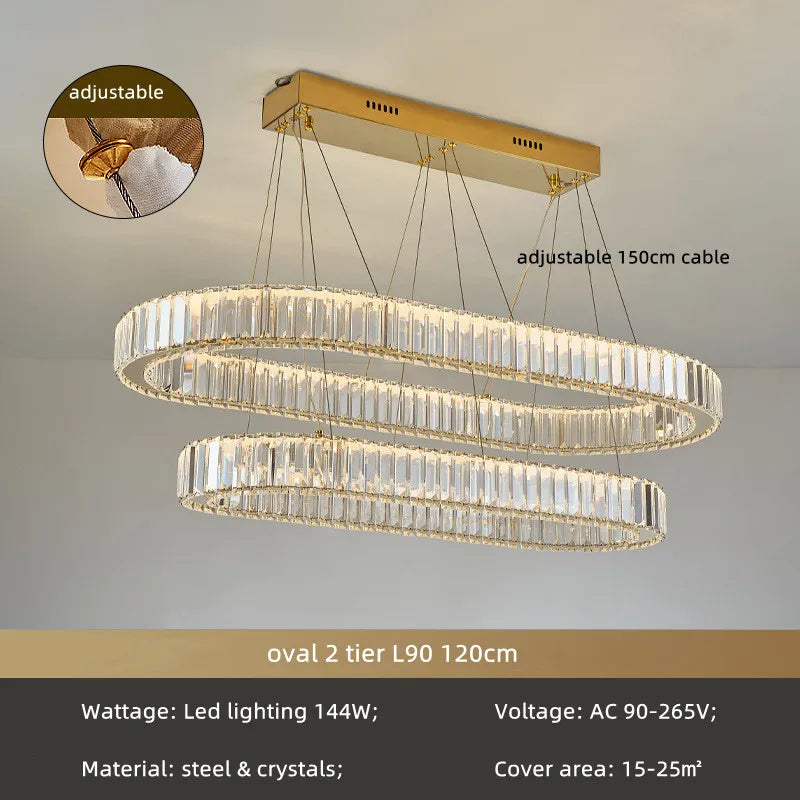 Decorbites™ Kristallkreis LED-Kronleuchter: Nordisch moderner Treppen-Hängeleuchter mit dimmbarem LED für das Wohnzimmer