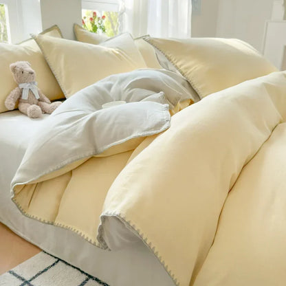 DecorBites™ Double-Layer Cotton Bedding Set - Soft, Skin-Friendly Solid Cover for Single Queen Bed