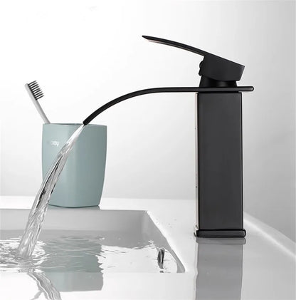 Decorbites™ Schwarz Messing Wasserfall Badezimmer Waschbecken Armatur Kalt Warm Mischer Einhebel Deckenmontage