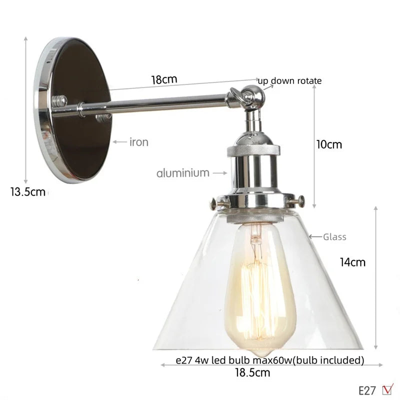 Decorbites™ Klares Glas Eisen LED Wandlampe Rustikales Industrielles Vintage Steckdosensleuchte