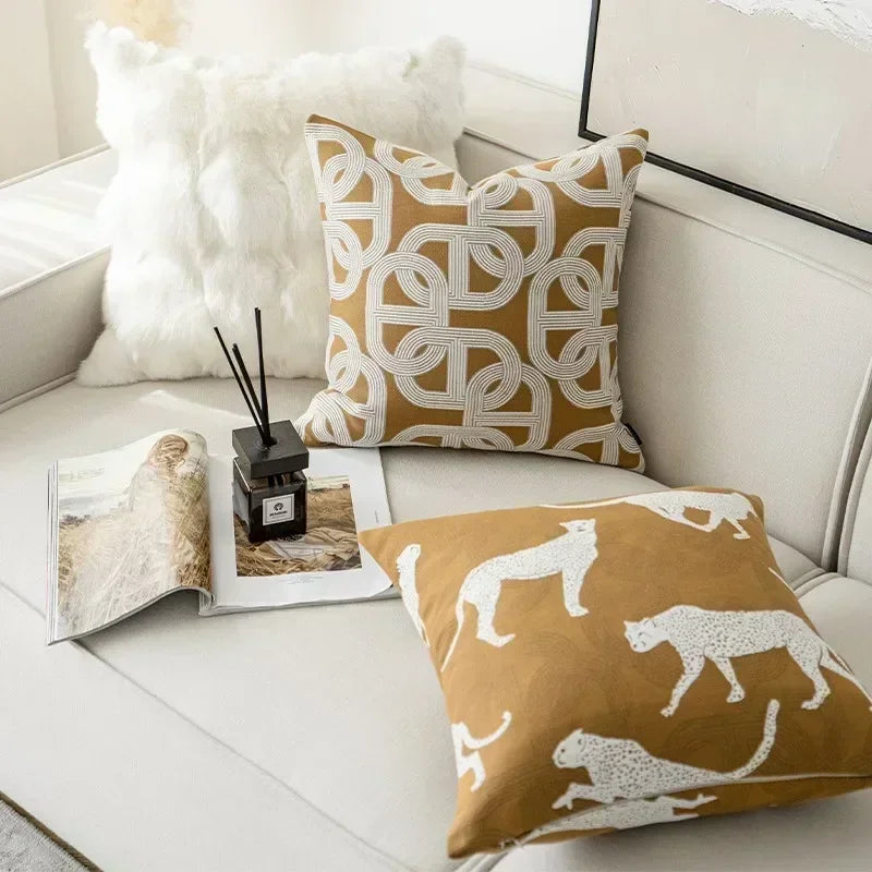 Decorbites™ Geometrisches Jacquard-Kissenbezug - Braun-Kaffee-Farbe Leichtluxuriöse Moderne Dekor-Kissen
