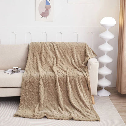 DecorBites™ Cozy Jacquard Plush Blanket: Soft Winter Sofa Throw, Office Travel Nap Shawl