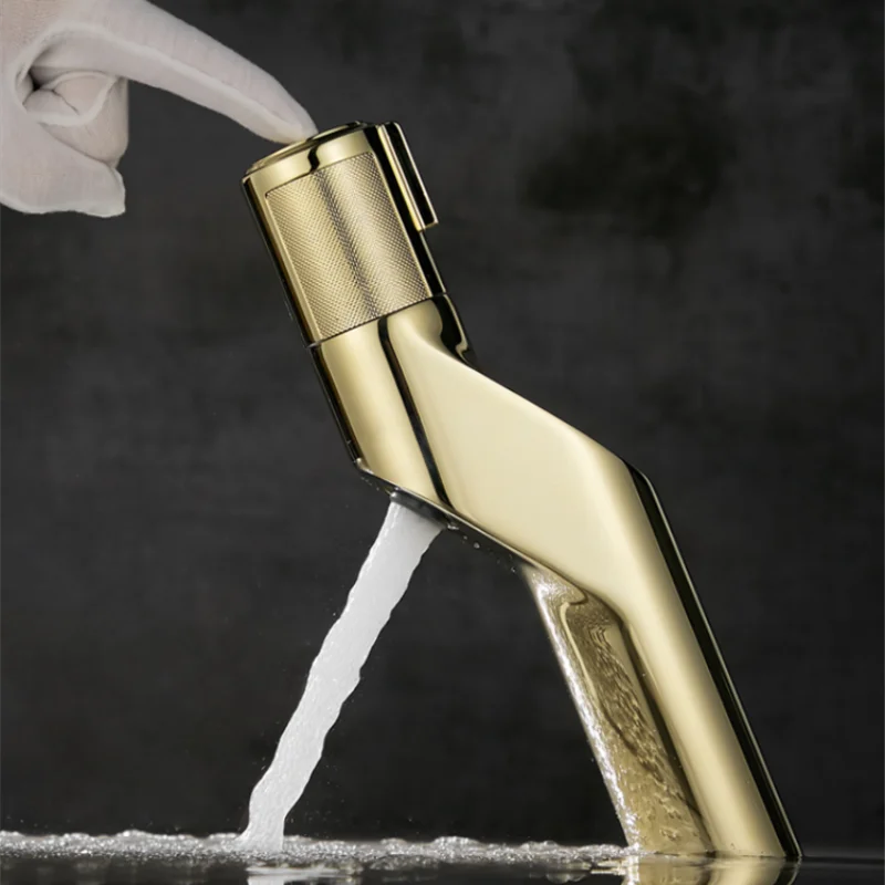 DecorBites™ Gold Basin Faucet: Single Handle Push-Button Mixer Tap for Bathroom, Brass Material