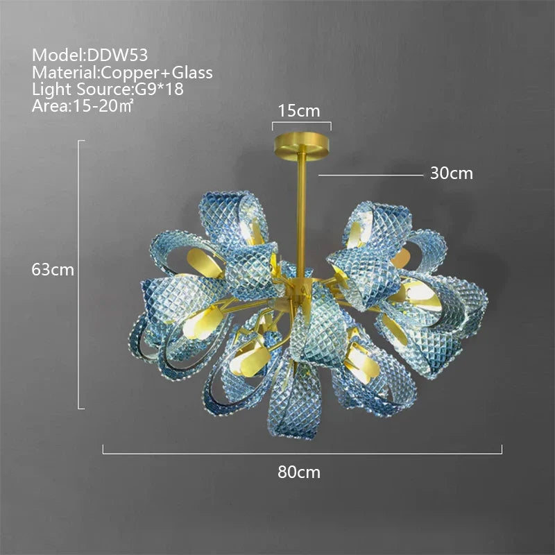 Decorbites™ LED Art-Deco-Blaupfau-Blätter-Kupfer-Deckenleuchter für das Wohnzimmer