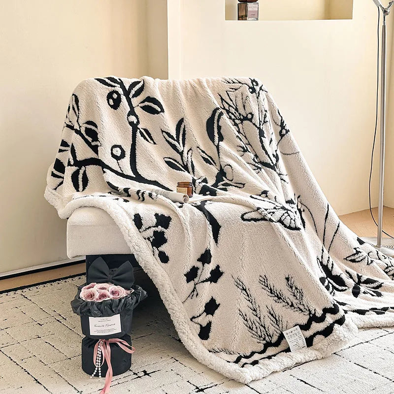 DecorBites™ Double-Layer Jacquard Lamb Wool Blanket - Cozy Sofa Throw for Winter Home Comfort