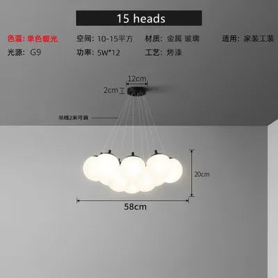 Decorbites™ Glas-Kugel-LED-Hängeleuchte für die Einrichtung des Zuhauses, nordischer Stil Kronleuchter für das Wohnzimmer