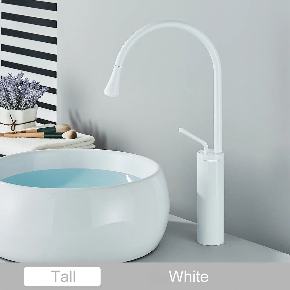DecorBites™ Gold Tall Basin Faucet, 360 Swivel Waterfall Mixer for Bathroom Washbasin