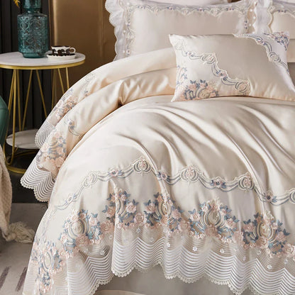 Decorbites™ Spitze Seiden-Baumwoll-Luxus-Französisches-Brautbettwäsche-Set für schicke Prinzessinnen-Schlafzimmer