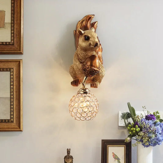 DecorBites™ Cute Squirrel Resin LED Wall Lamps for Home Decor and Lighting