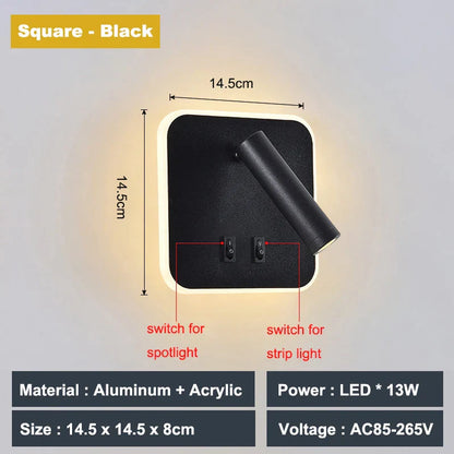 Decorbites™ verstellbare 10W Wandleuchte mit Schalter – Hotel, Schlafzimmer, Studierzimmer, Lesen