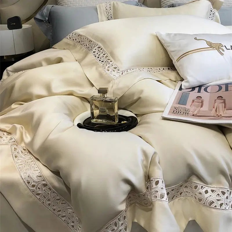 Decorbites™ Eukalyptusfaser-Hohlgewebe-Bettwäsche-Set mit breitem Rand – Weich, seidenweich und atmungsaktiv