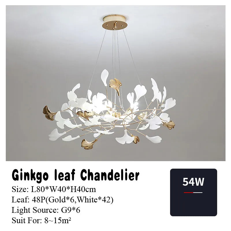 Gold Branch Chandelier With Porcelain Leaves