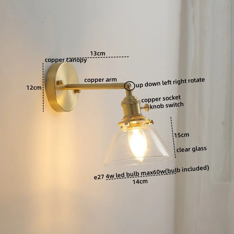 DecorBites™ Glass Copper LED Wall Lights Modern Style for Indoor Bedroom Living Room