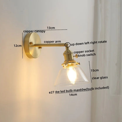 DecorBites™ Glass Copper LED Wall Lights Modern Style for Indoor Bedroom Living Room