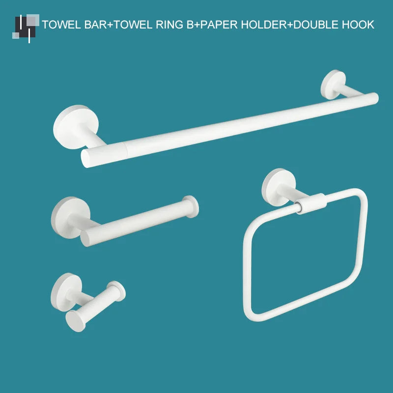 DecorBites™ Bathroom Accessory Set: Towel Rack, Toilet Brush, Paper Holder, Toothbrush Holder, Soap Tray