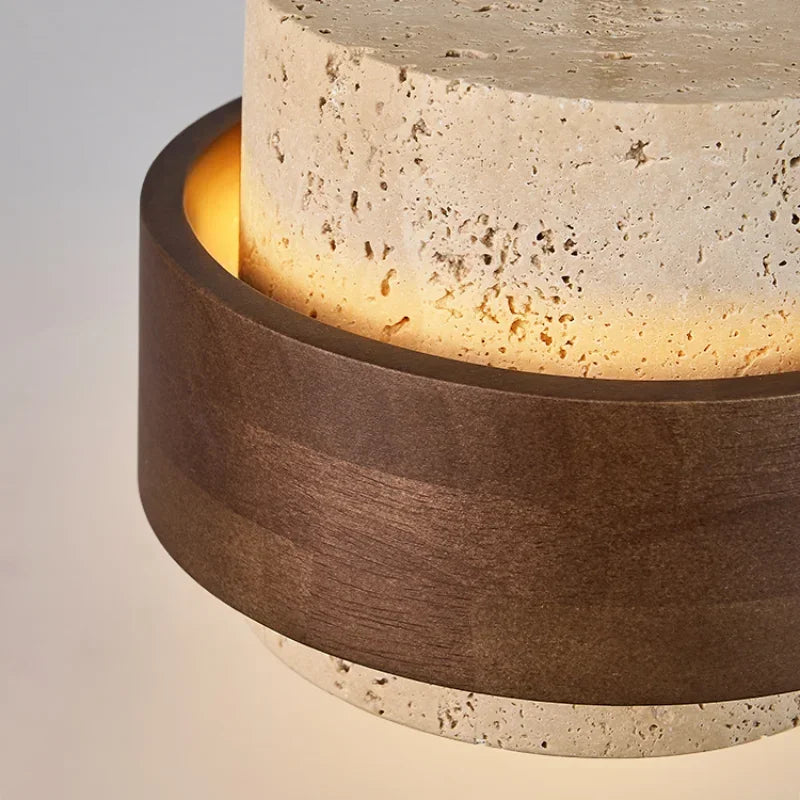 Japanese Stone Pendant Light in Walnut Wood Finish