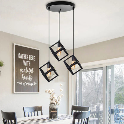 DecorBites™ Black Geometric Square Pendant Light for Kitchen Island, Bedroom, Hallway