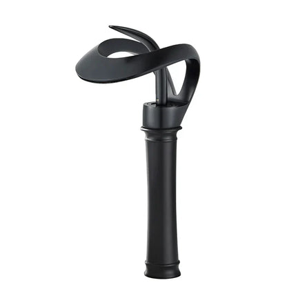 DecorBites™ Black Brass Waterfall Basin Faucet, Single Handle Deck Mount Vanity Tap