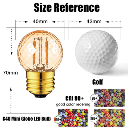 Decorbites™ G40 Globus-LED-Filament-Birnen dimmbar Vintage warmweiß E27 dekorativ Mini 1W