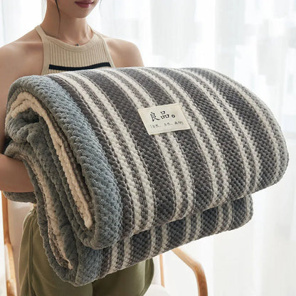 Decorbites™ Japanisches Gestreiftes Korallenflausch-Decke: Warme Sofabezug, Büroschlaf-Shawl, Für Alle Jahreszeiten