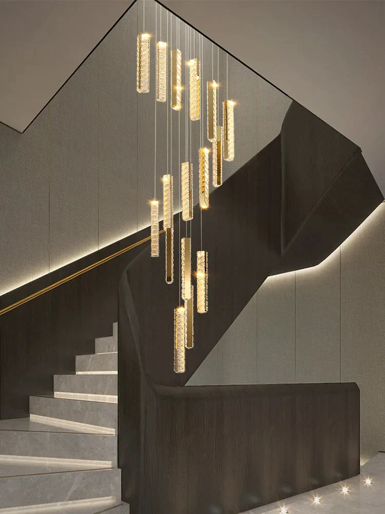 Chrome Crystal Pendant Light 20-Head Staircase