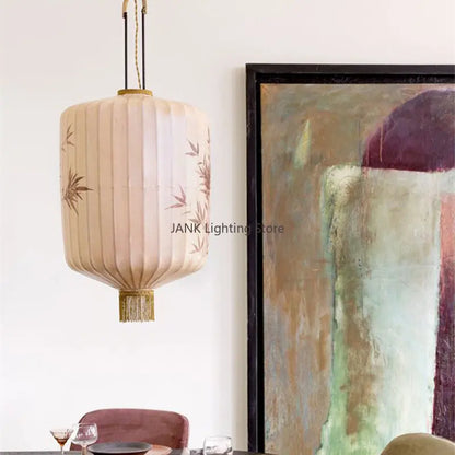 Decorbites™ Bambusblatt-Muster-Laterne Hängelampe – Handgemalte japanische Stil-Raumdekoration
