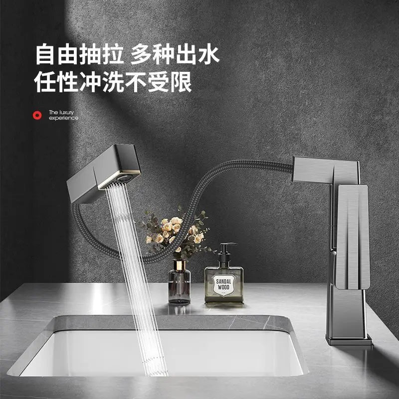 Decorbites™ LED-Beckenarmatur Ausziehbarer Mischbatterie Heißes und Kaltes Wasser Badezimmer-Waschbecken Waschtisch