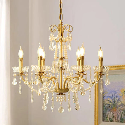 Decorbites™ Gold Messing Kristall-Kronleuchter – Luxuriöse Kerzenlichter für das Wohnzimmer einer Villa