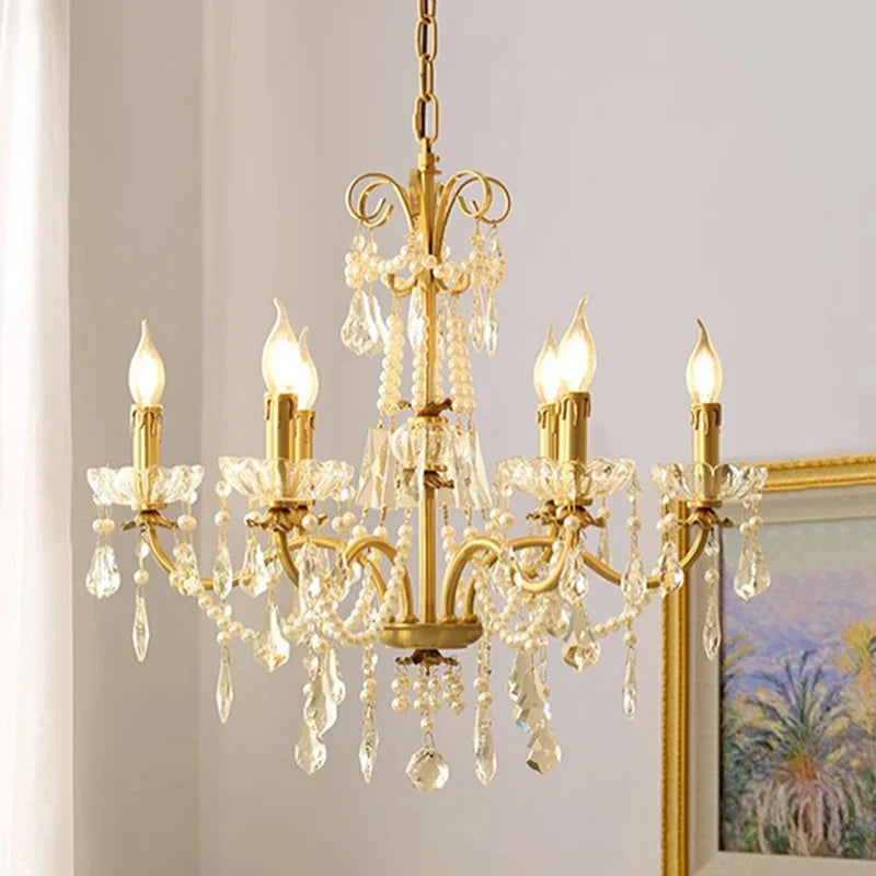 Gold Brass Crystal Chandelier