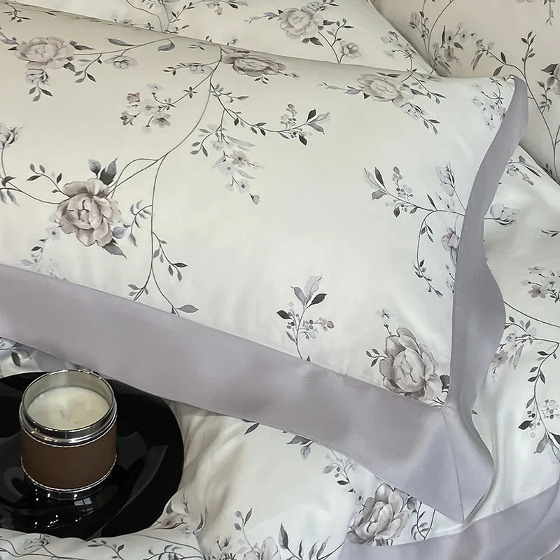 Decorbites™ Bettwäsche-Set aus Eukalyptusfasern Blumenmuster: Bettbezug, Bettlaken, Kissenbezug – 4 Teile