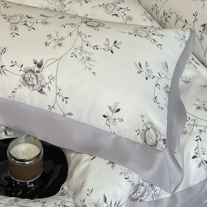 Decorbites™ Bettwäsche-Set aus Eukalyptusfasern Blumenmuster: Bettbezug, Bettlaken, Kissenbezug – 4 Teile