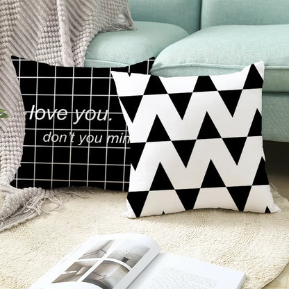DecorBites™ Black Geometry Letters Print Cushion Cover for Home Decor & Office