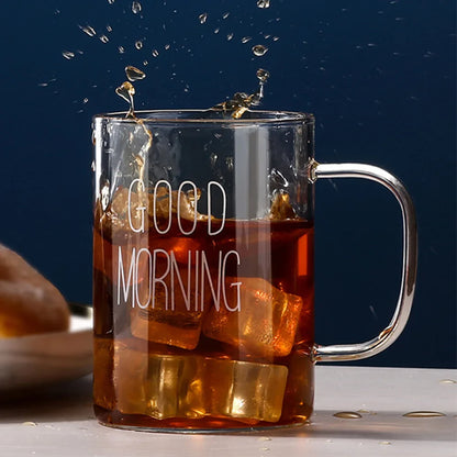 Decorbites™ Guten Morgen Glasbecher - Transparenter Becher mit Henkel