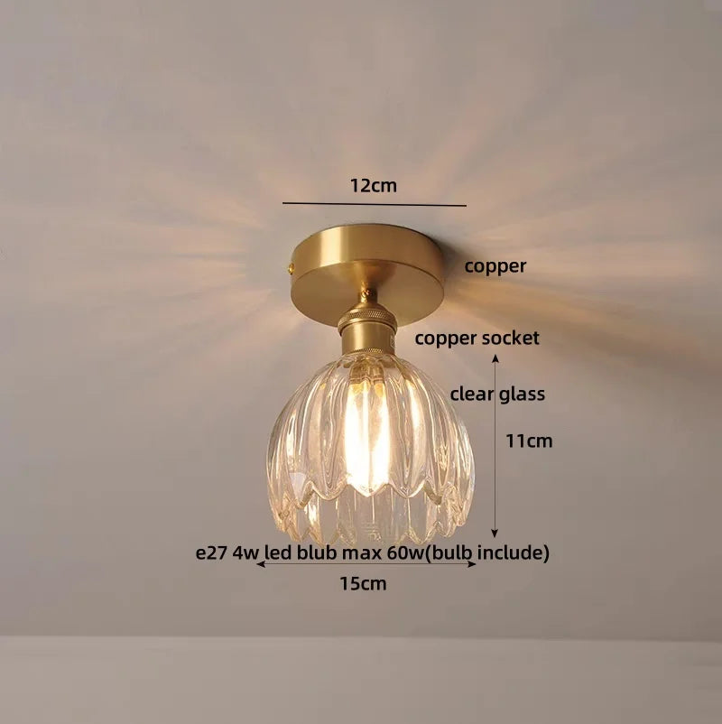 DecorBites™ Green Flower Glass Copper Ceiling Light - Nordic Modern LED, Living Room Bedroom Hallway Fixtures