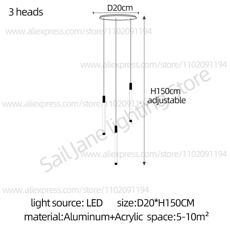 Modern Staircase Pendant Chandelier in Black or Gold