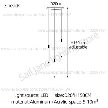 Modern Staircase Pendant Chandelier in Black or Gold