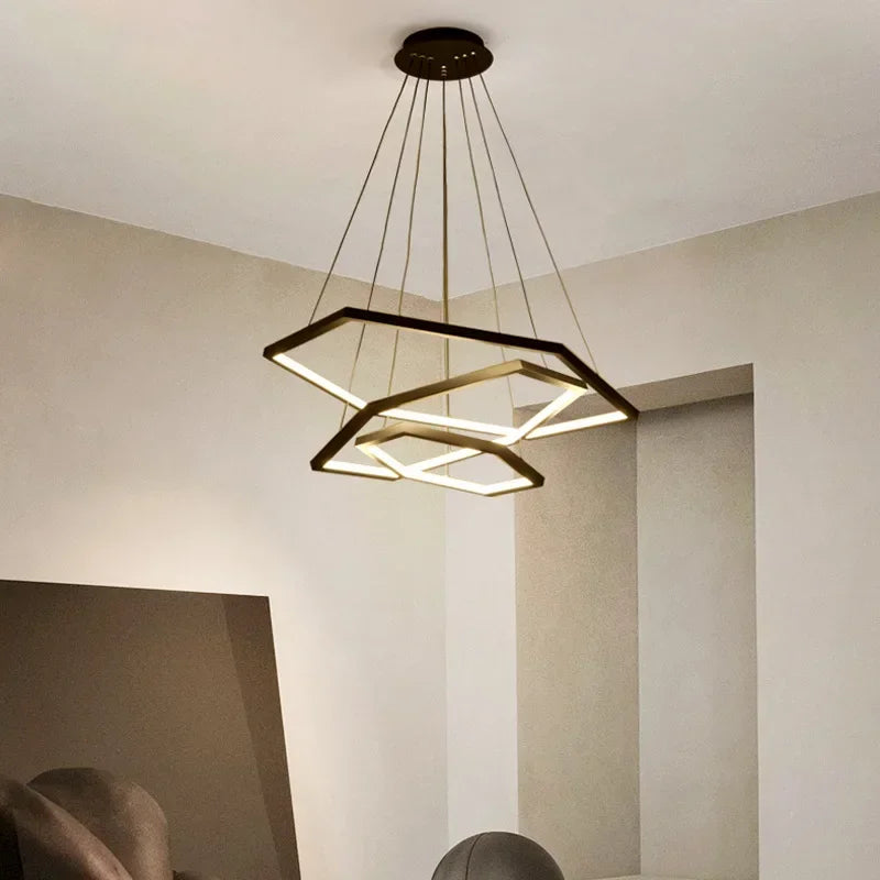 Decorbites™ Sechseckige Aluminium LED Hängelampe dimmbar minimalistischer Kronleuchter für Wohnzimmer Schlafzimmer