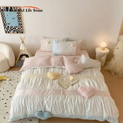 Decorbites™ Herzförmiges Bettwäsche-Set aus gewaschener Baumwolle - Bettbezug, Bettlaken, Kissenbezüge