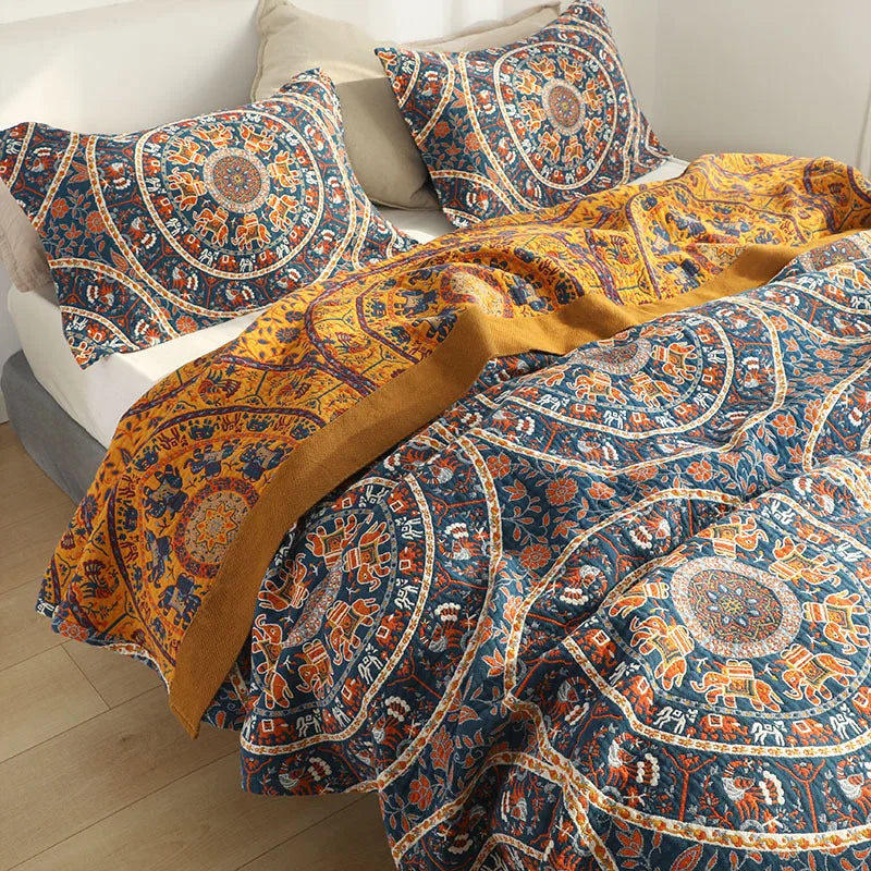 Decorbites™ Baumwolldecke für Picknick/Bettdecke - Doppelbett 150 Blumen Blau, hochwertige Kissenbezüge