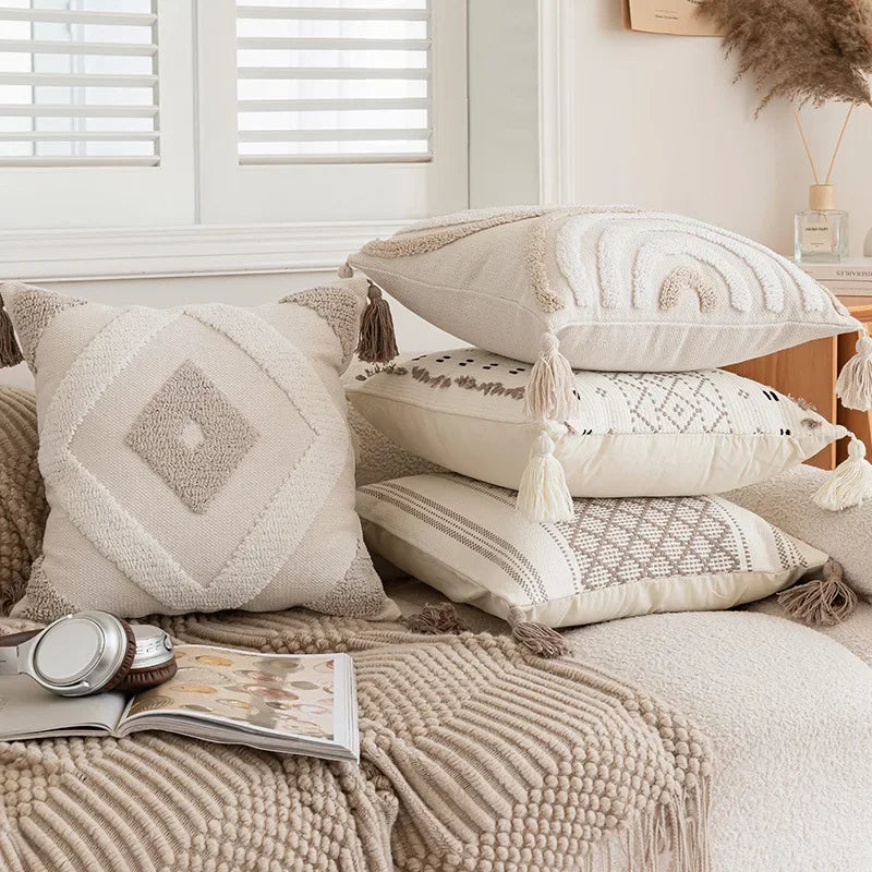 DecorBites™ Geometric Embroidered Crocheted Throw Pillow Cover for a Stylish Sofa